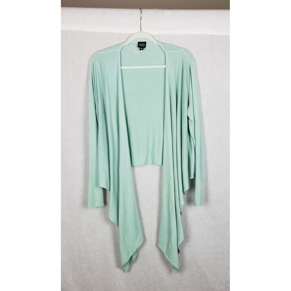 Eileen Fisher Cashmere Silk Blend Cascade Cardigan S‎ Aqua Green Open Tie Front
